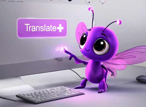 Gen4 IMG_1 sitting at a computer and pushing a button that says Translate+ 2689363624